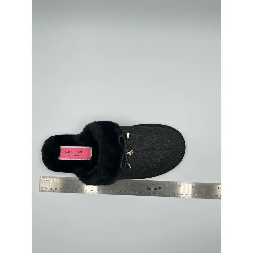 NWOB Kate Spade Lacy Slippers Mule Size 10B Black Glitter Faux Fire Gold Charm